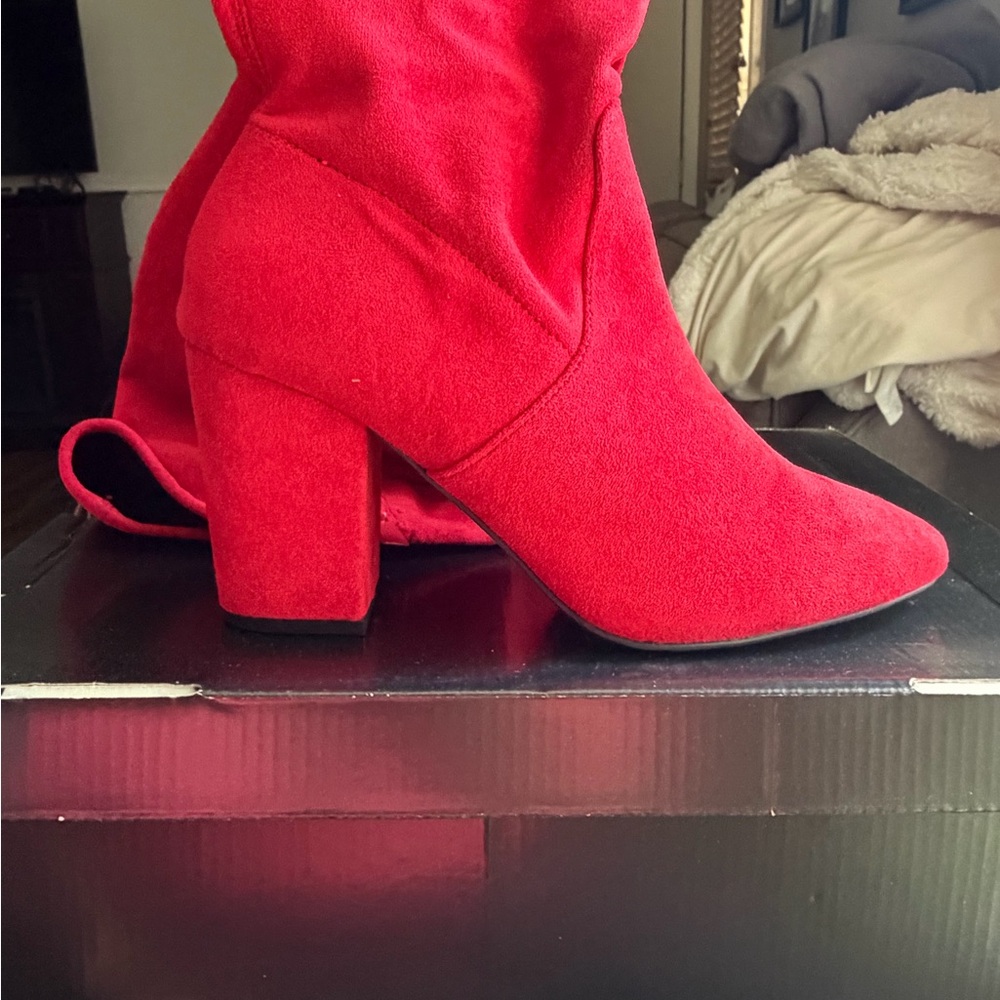 Torrid Faux Red Suede Block Heel Women's Knee Boots